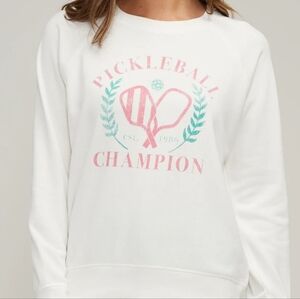 Wildfox Pickle Ball Champion Sweatshirt White W/ Pink & Green Graphic Size S